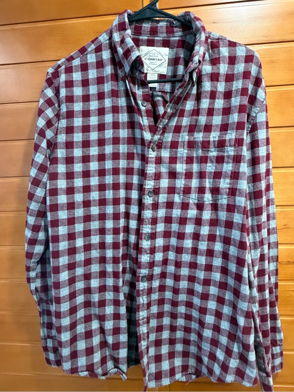 St. John's Bay Men's Red and Gray Plaid Button-Down Shirt M